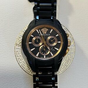 Versace Watch With 42mm Black Chronograph Face & Black Bracelet.
